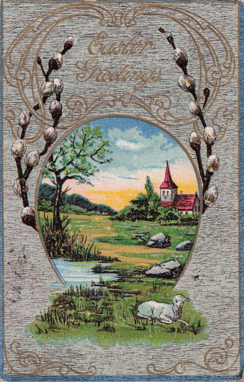 Spring 1912 Antique Easter Greetings Postcard – Vintage 1912 Charm With Spring Lamb ...