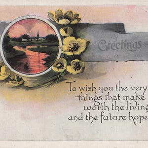 Best Wishes: Vintage ""Best Wishes"" Postkarte | 1923 Geprägte Blumengrüße | Antike Sammler Karte