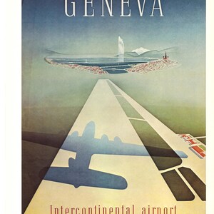 Mondo: Poster d'epoca dell'aeroporto intercontinentale di Ginevra: eleganza svizzera senza tempo!