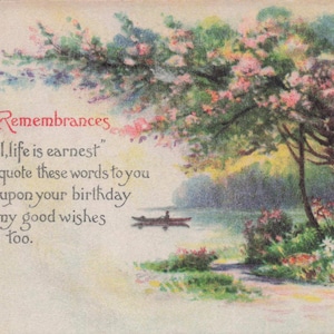 Geburtstag: ""Faithful to You"" – Antike 1911-Postkarte mit romantischem Motto & Clematisblumen."