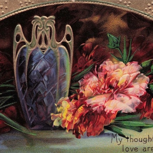 Antike "My Thoughts and Love Are with You" Postkarte – Romantische Art Nouveau Eleganz!