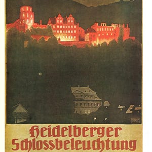 Heidelberger Schlossbeleuchtung Plakat | Vintage Reiseplakat 1912 | Deutsche Kunst & Tourismusgeschichte | Historische Nachtlandschaft
