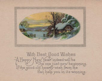 Antike Neujahrspostkarte - Frühes 20. Jahrhundert - Winterliche Landschaftsszene - Vintage Grußkarte