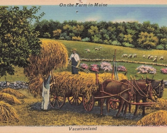 Maine: Vintage &quot;On the Farm in Maine&quot; Postcard - Vacationland Charm!