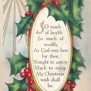 Natale: incantevole cartolina di Natale antica del 1914 con motivo a stella e agrifoglio