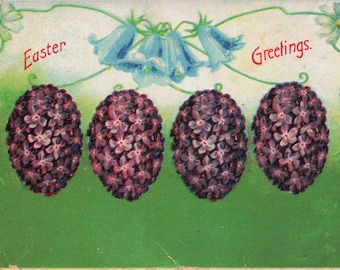 Antique 1908 Easter Greetings Postcard | Floral Easter Eggs with Bluebells