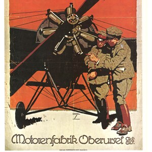 Vintage Deutsche Luftfahrt-Werbeplakat | Oberursel Umlaufmotor | Erster Weltkrieg Flugzeugmotor | Historisches Luftfahrtposter