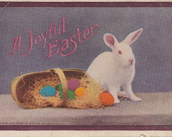 Easter: Timeless 1915 Antique Easter Postcard with White Bunny and Colorful Eggs - A Vintage Treasure!