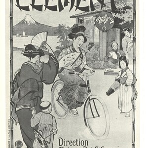 Vintage Cycles Clément Fahrrad-Poster | Antike französische Werbung | Japanisch inspirierte Radfahrkunst