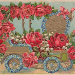 Antike "Heartiest Congratulations" Postkarte – Geprägte Blumenpracht!