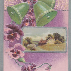 Antike Oster-Postkarte mit Grünen Glocken und Blumenmotiv – Sammlerstück aus dem frühen 20. Jahrhundert