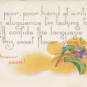 Carte postale vintage de février – Jacinthe & Tulipe Van Thol – Illustration florale et poésie ancienne