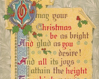 1911 Antique Christmas Postcard with Elegant Scrollwork, Collectible Vintage Greeting Card