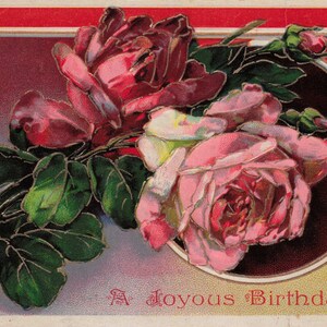 Fröhlichen Geburtstag – Antike Postkarte von 1912 mit Rosen von Heymann | Geprägte Geburtstagsgrüße