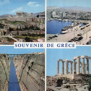 Mundo: Cartão postal vintage "Souvenir de Grèce" - Multiview Grécia Marcos - década de 1960