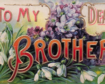 Antique "To My Dear Brother" Postcard – Snowdrops & Purple Hyacinths