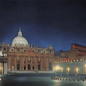 World: Vintage Postcard – St. Peter’s Square, Vatican City at Night
