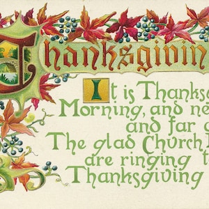 Thanksgiving : exquise carte postale ancienne pour Thanksgiving du début des années 1900 avec illustration automnale et typographie vintage