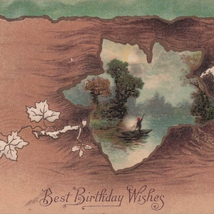 Carte postale ancienne "Meilleurs Vœux d'Anniversaire" avec belle scène de paysage - Carte postale vintage du début des années 1900