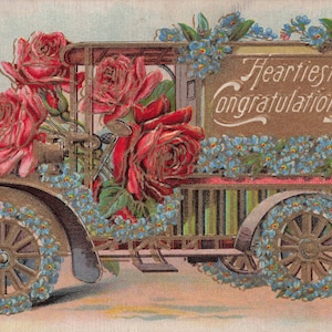 Carte Postale Ancienne de Félicitations – Charme Vintage Floral!