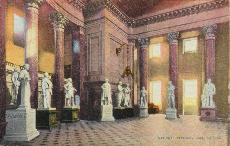 Card is Circa the 1920/'s. Antique Postcard of The U.S Washington D.C. Capitol and the National Statuary Hall in Washington D.C