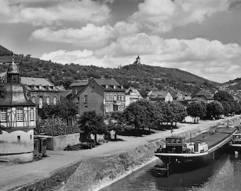 Vintage Post of Picturesque Scene of Niederlahnstein on Rhein and Lahn
