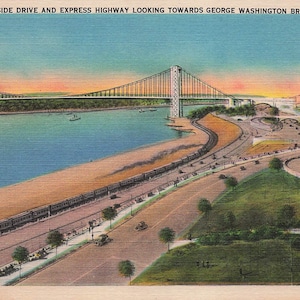 New York : carte postale vintage de Riverside Drive et du pont George Washington, New York City - Scenic Urban Landscape
