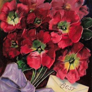 Antike "Best Wishes" Postkarte – Florale Eleganz!