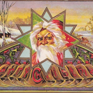 Natal: Cartão postal antigo de Feliz Natal em relevo - Cartão de felicitações de Natal vintage com Papai Noel - Ephemera do início dos anos 1900
