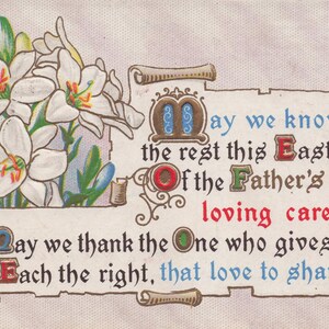 Easter: Vintage 1914 Easter Postcard – Ornate Religious Verse & White Lilies