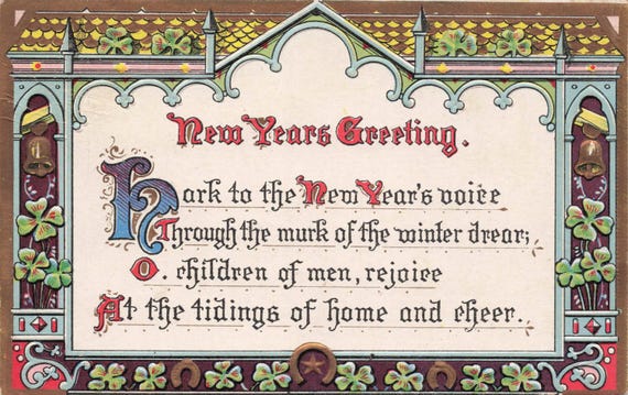 1911年製アンティーク年賀状 – ゴシックデザインと心温まる詩 - Etsy 日本