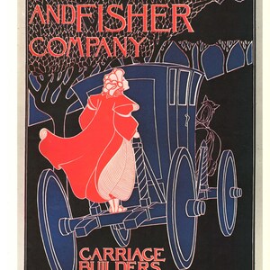 Seltenes Emerson & Fisher Plakat | Vintage Kutschen-Werbung | Cincinnati Ohio USA | Elegantes Art Nouveau Design | Sammlerposter
