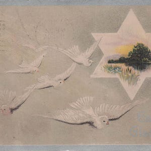 Pasqua: Antica cartolina di Pasqua 1913 - Colombe e scena di stelle, cartolina in rilievo "Gioia di Pasqua" - Cartolina da collezione d'epoca