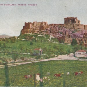 Mundo: Cartão postal antigo "A Prisão de Sócrates, Atenas, Grécia" - Objetos históricos do início do século XX