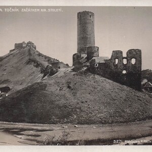 Mundo: Cartão postal antigo dos castelos de Žebrák e Točník - marco tcheco do início dos anos 1900