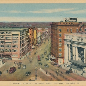 Canada : carte postale ancienne de la rue Rideau, Ottawa, Canada - paysage urbain des années 1920 - collection Canadiana vintage