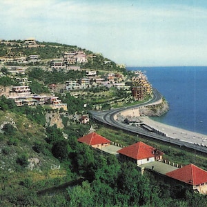 Mondo: cartolina d'epoca Spotorno Torre del Mare e Isola di Bergeggi – Vista panoramica costiera italiana