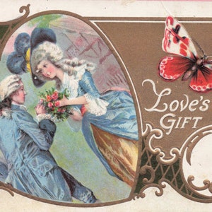 San Valentino: Antica cartolina di San Valentino "Love's Gift" - Cartolina romantica dei primi del XX secolo - Design in rilievo