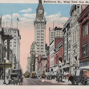 Maryland: Cartão postal antigo de Baltimore de 1924 – Baltimore Street da Gay Street – Charm City em sua era de ouro!