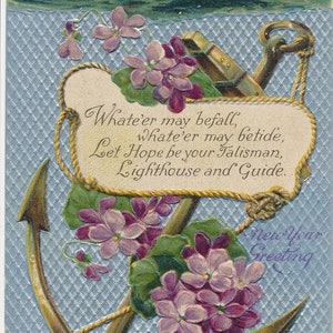 Neues Jahr: Antike Neujahrs-Grußpostkarte mit Hoffnung-Motiv, Vintage-Sammlerstück aus den frühen 1900er Jahren