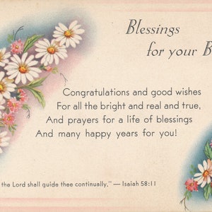 Geburtstag: Vintage "Blessings for your Birthday" Blumen Postkarte mit Biblischem Vers, Anfang des 20.Jahrhunderts