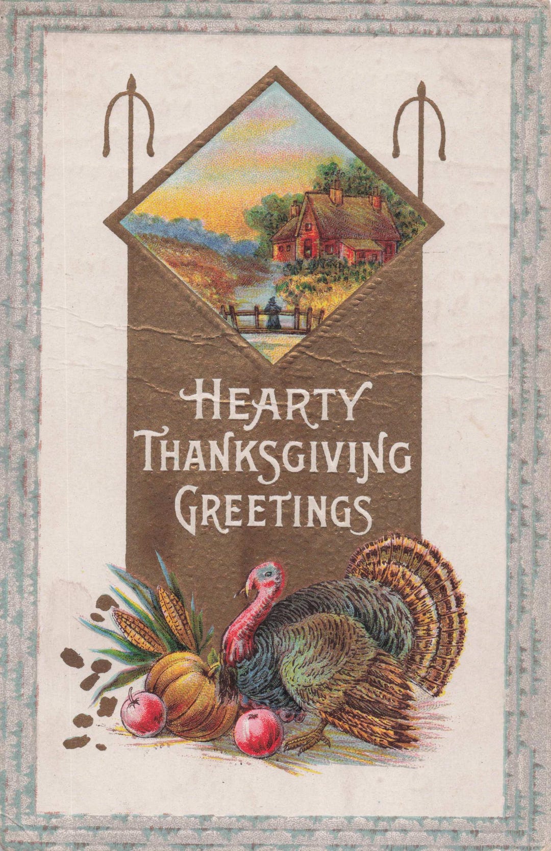 Antique Thanksgiving Postcard: 1900s Farmhouse Turkey Harvest - Etsy