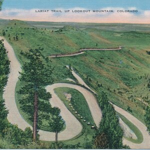 Colorado: cartolina d'epoca "Lariat Trail Up Lookout Mountain, Colorado" con la strada panoramica e tortuosa