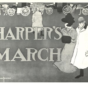 Raro Póster Vintage Harper’s March | Ilustración de Edward Penfield | Publicidad de 1890s | Arte Art Nouveau