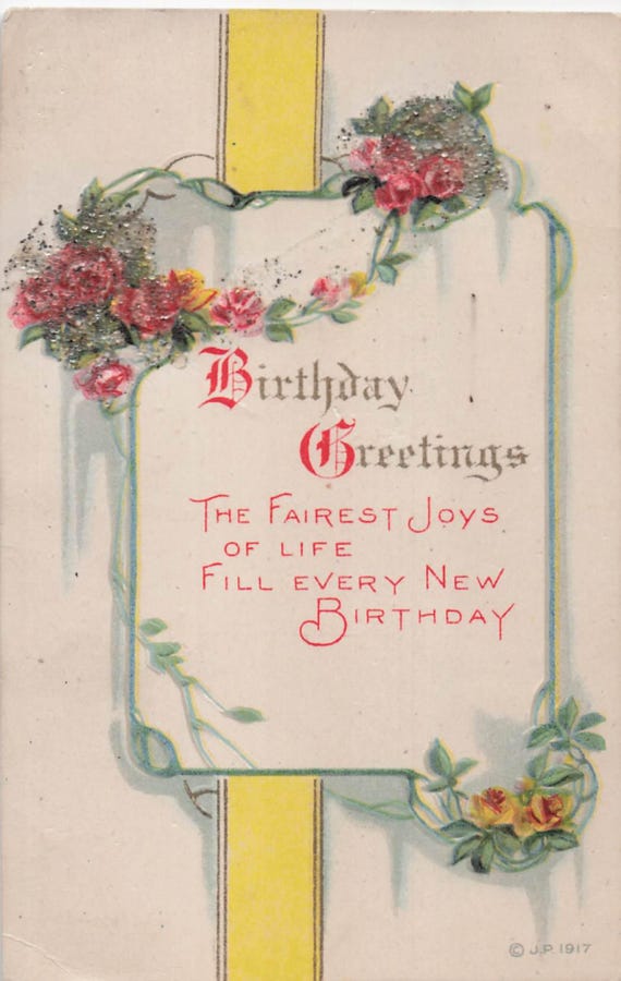 Antique A Happy Birthday Raised Relief Pink Rose Flower Embossed Postcard