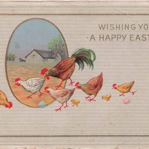 Ostern: Antike Osterpostkarte – 1910 Hühnerhof-Szene mit Hahn, Hennen & Küken – E. Nash Osterserie Nr. 33