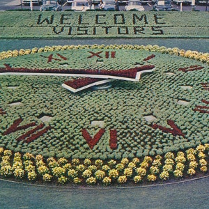 Oregón: Postal antigua del Reloj Floral Paisajístico del Jardín Zoológico de Portland, Oregón. Esta postal de Portland data de alrededor de 1950.