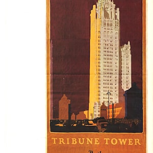 Mundo: Pôster vintage da Tribune Tower - Chicago Rapid Transit - Apresentado em "100 anos de pôsteres" por Bevis Hillier (1972)