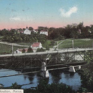 Maine: cartolina d'epoca del 1912 - Lower Bridge, Houlton, Maine - affascinante scena cittadina