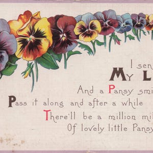 Best Wishes: Antike Blumenpostkarte – "Stiefmütterchen Lächeln"